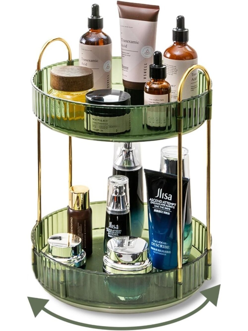360° Rotating Makeup & Skincare Organizer - 2 Tier Bathroom Counter Storage